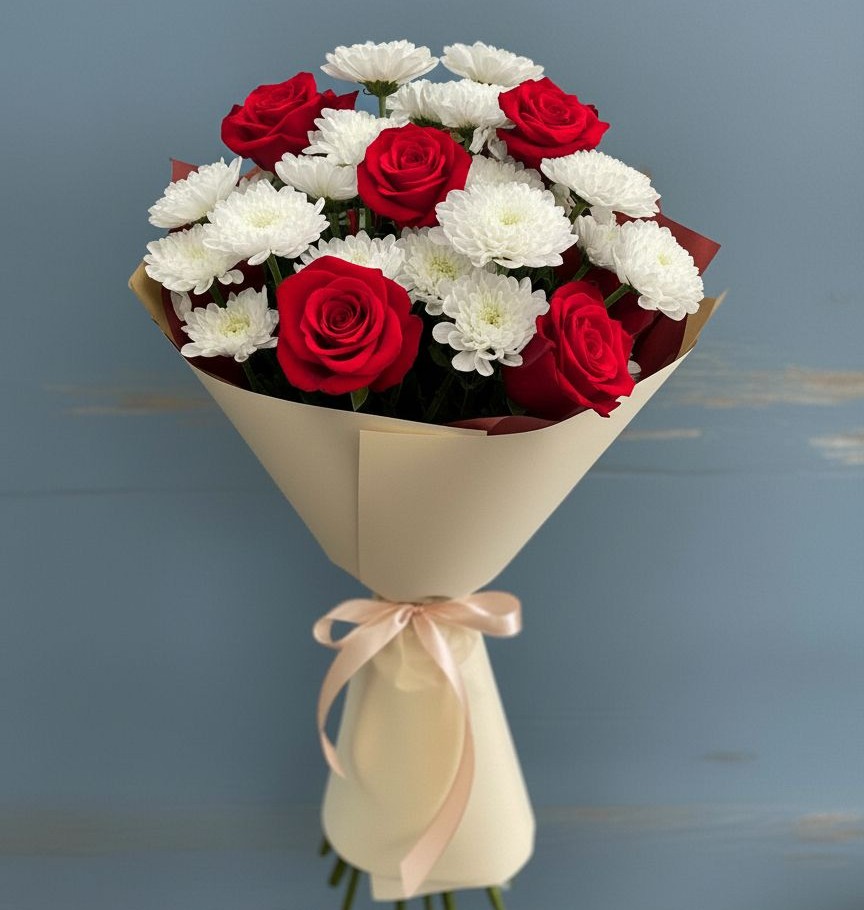 Букет цветов из: Розы и Хризантемы в Красный путь