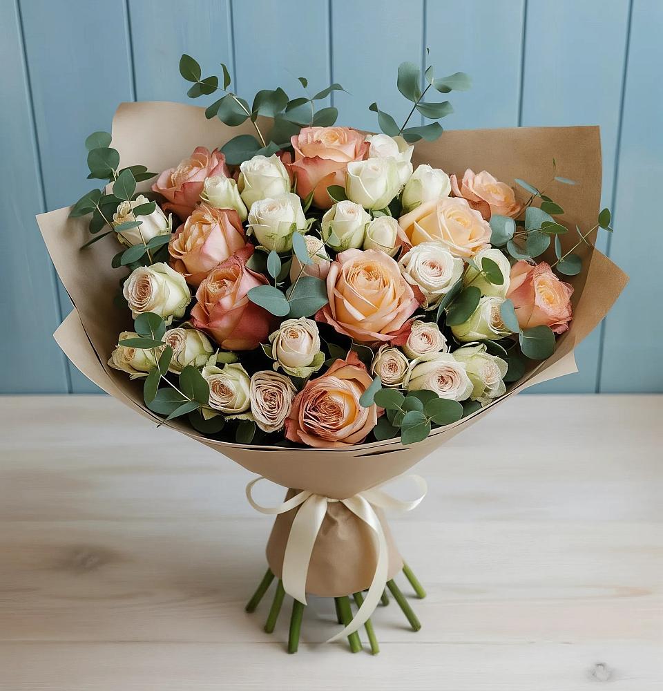 Букет цветов из: Альстромерии и Розы в Красный путь