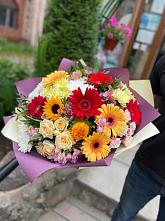 Букет цветов из:  Герберы, Ромашки, Хризантемы, Розы и Подсолнухи #REPLACE_PRED# Красный путь
