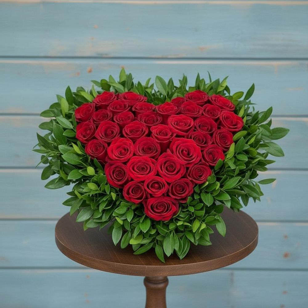 Цветочная композиция из Розы в виде сердца в Красный путь