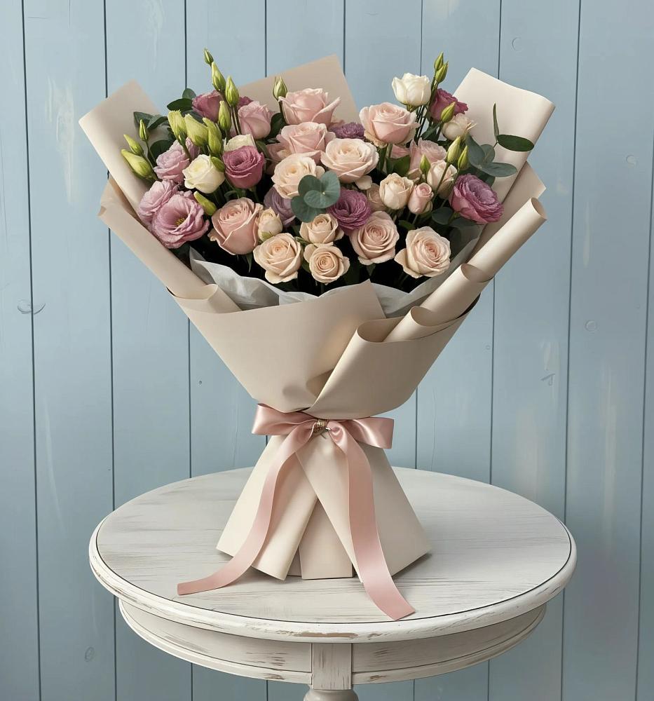 Букет цветов из: Розы и Лизиантусы в Красный путь