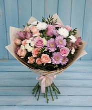 Букет цветов из:  Хризантемы, Розы и Альстромерии в Красный путь