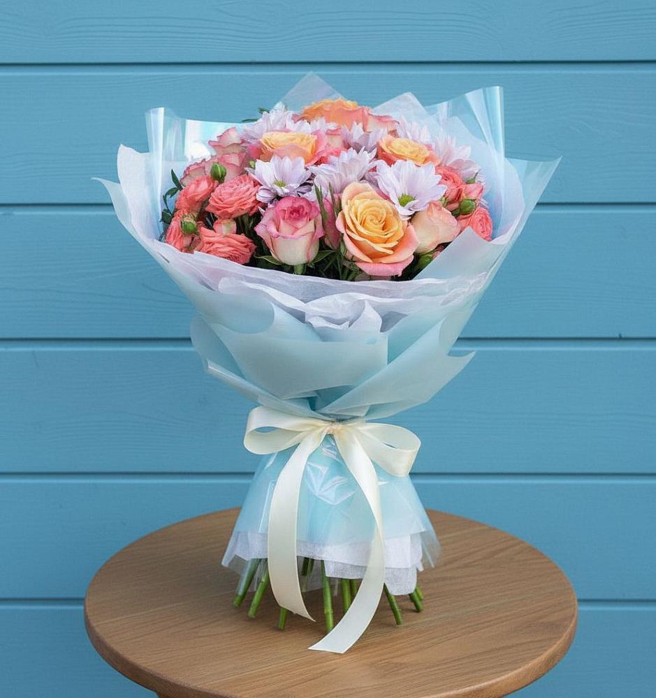 Букет цветов из: Хризантемы и Розы в Красный путь